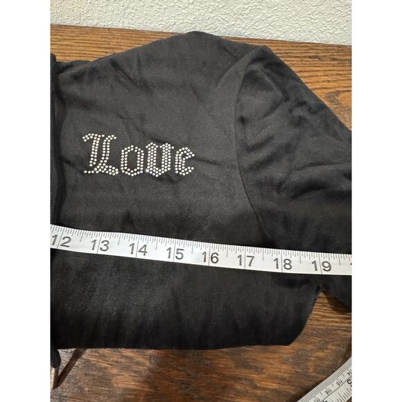 No Bo LOVE Juniors Hoodie Black Velour Zip Front Long Sleeve Large 11/13 NWT - Picture 5 of 7